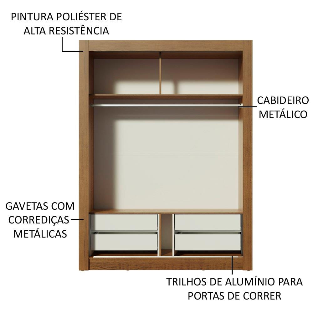 Guarda-Roupa Solteiro Madesa Dallas Plus 2 Portas de Correr 4 Gavetas - Rustic/Branco Rustic/Branco