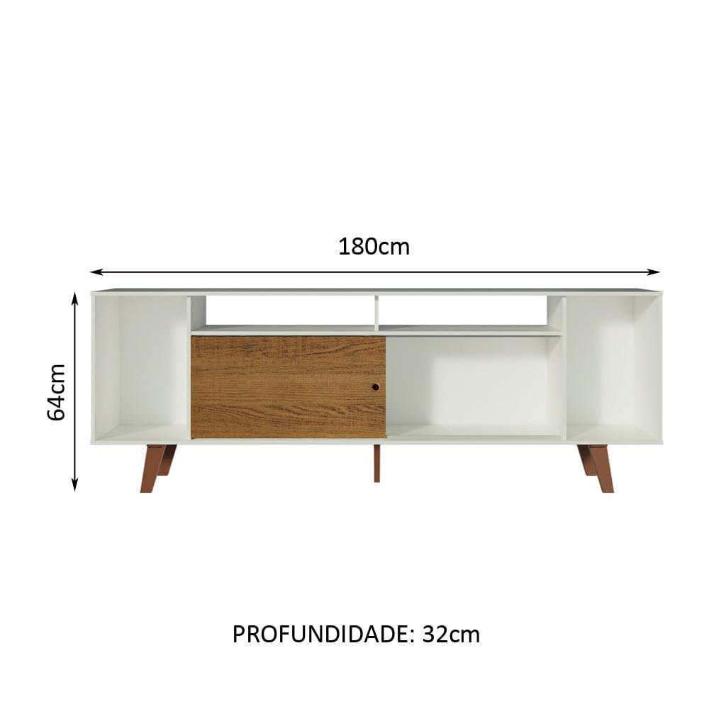 Rack para TV até 65 Polegadas Madesa Cancun com Pés - Branco/Rustic/Rustic Branco/Rustic/Rustic