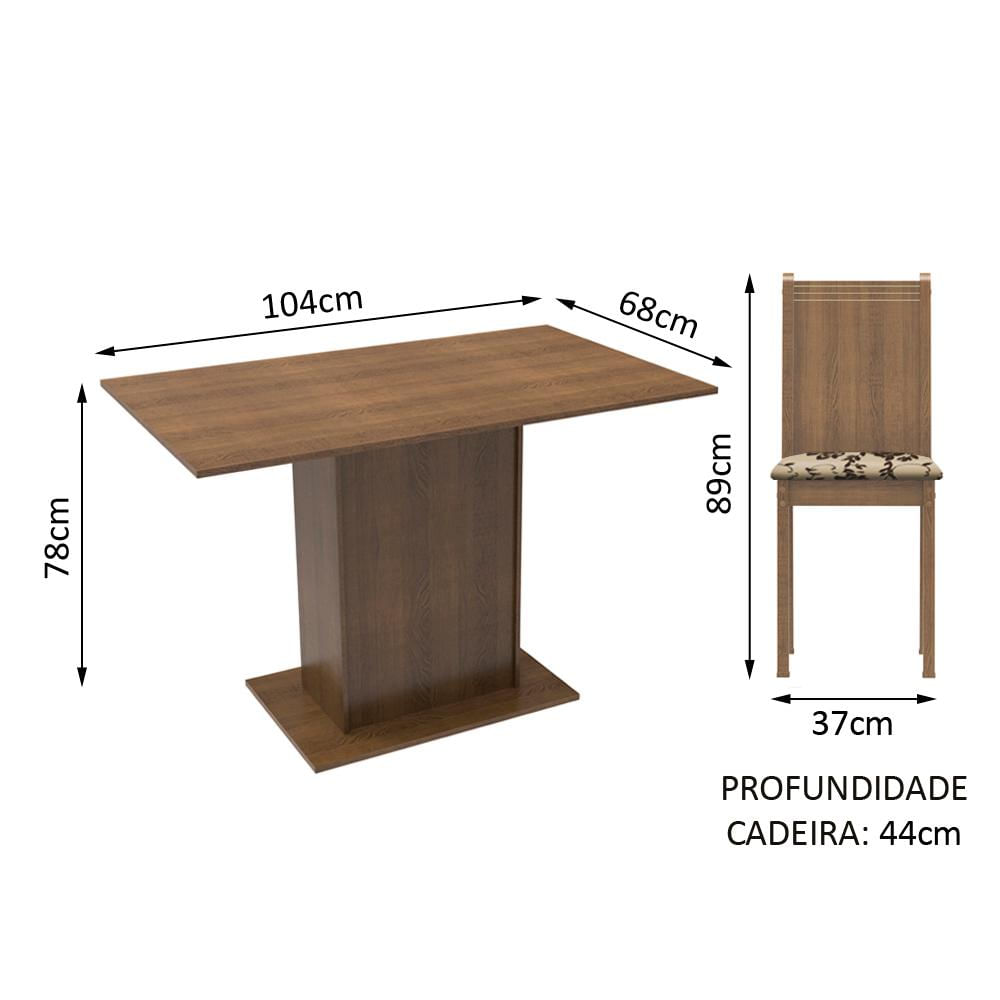 Conjunto Sala de Jantar Madesa Luana Mesa Tampo de Madeira com 4 Cadeiras - Rustic/Bege Marrom Rustic/Bege Marrom