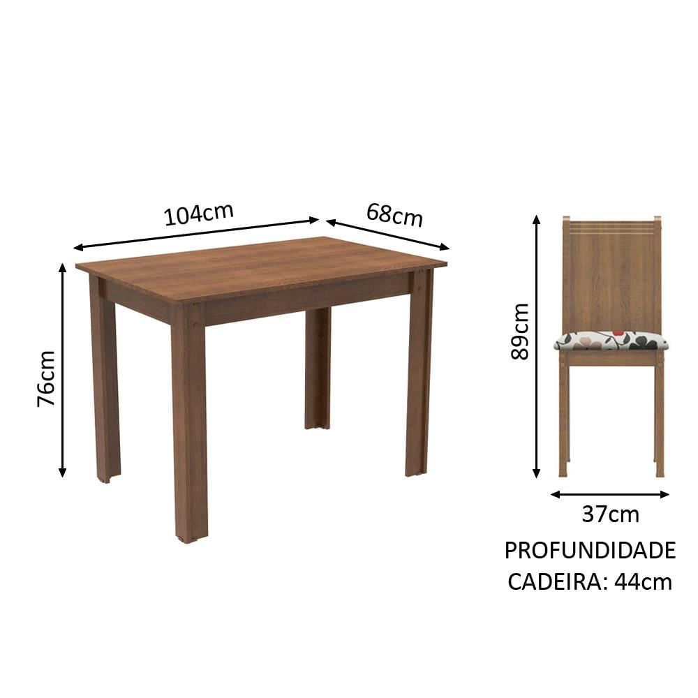 Conjunto Sala de Jantar Madesa Rute Mesa Tampo de Madeira com 4 Cadeiras - Rustic/Hibiscos Rustic/Floral Hibiscos