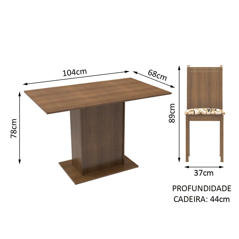 Conjunto Sala de Jantar Madesa Luana Mesa Tampo de Madeira com 4 Cadeiras - Rustic/Lírio Bege Rustic/Lírio Bege