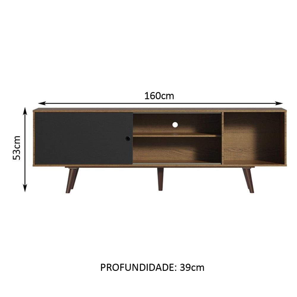 Rack Madesa Dubai para TV até 65 Polegadas com Pés - Rustic/Preto/Rustic Rustic/Preto/Rustic