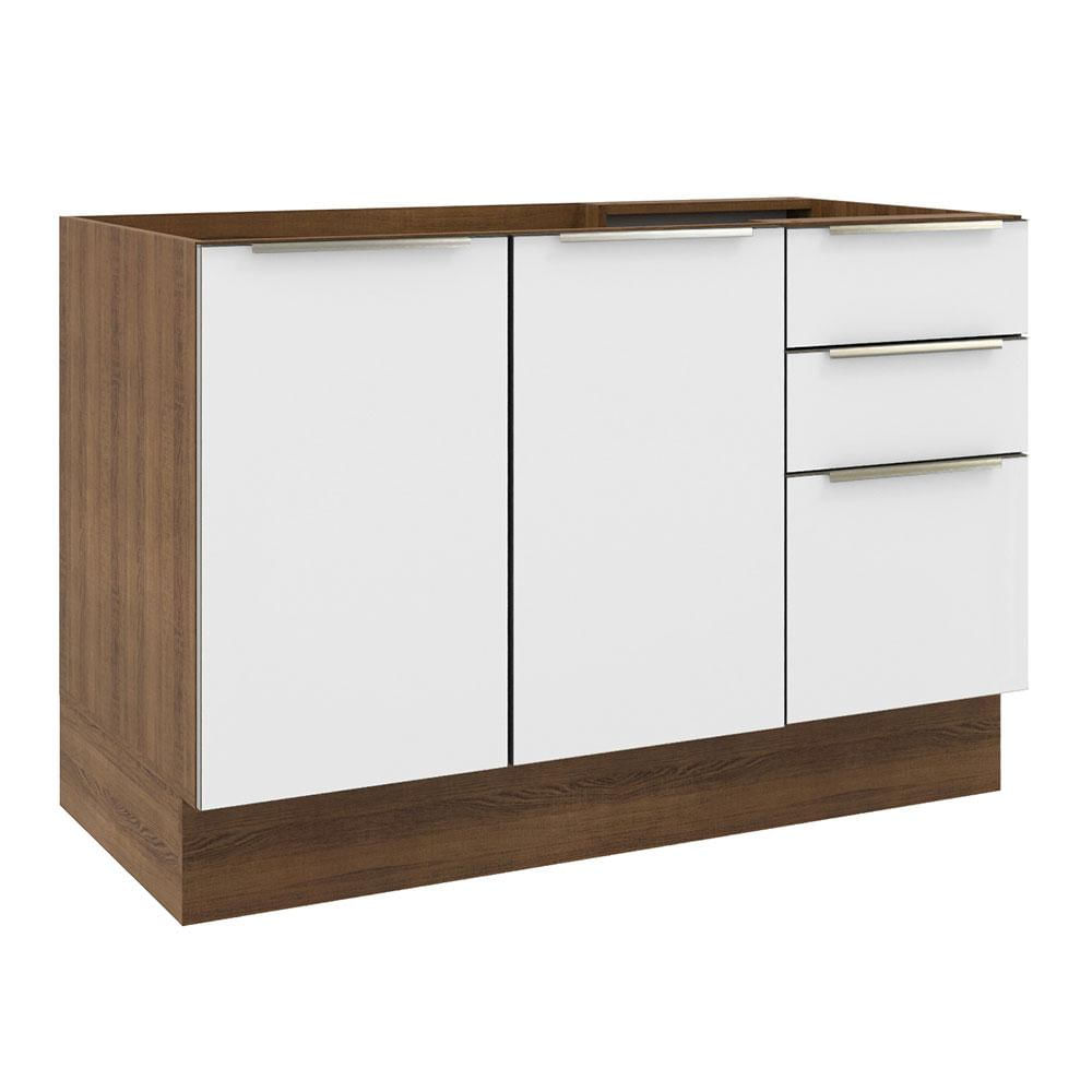 Balcão Gabinete de Pia Madesa Lux 120 cm 2 Portas 3 Gavetas (Sem Tampo) - Rustic/Branco Veludo