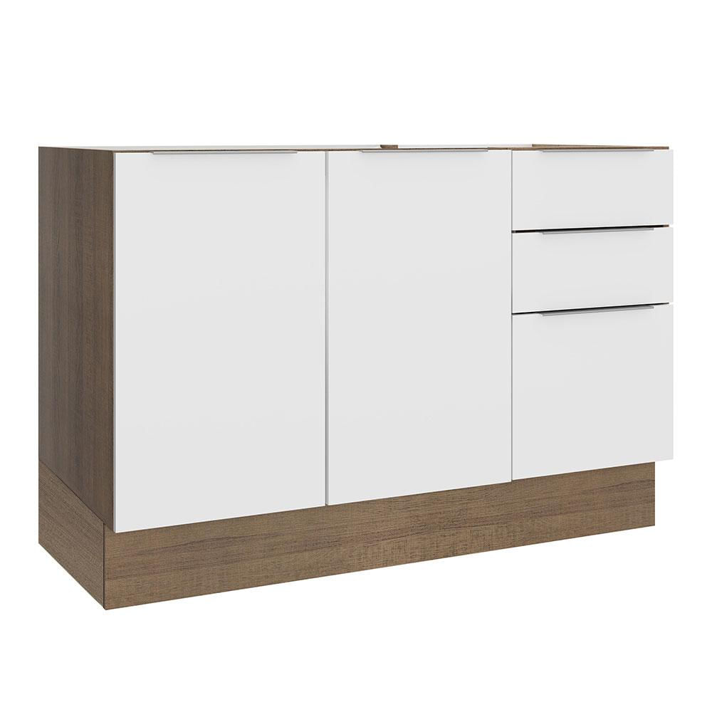 Balcão de Pia Madesa Stella 2 Portas e 3 Gavetas - Rustic/Branco