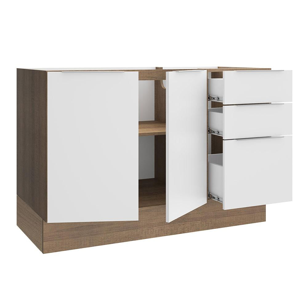 Balcão de Pia Madesa Stella 2 Portas e 3 Gavetas - Rustic/Branco Rustic/Branco