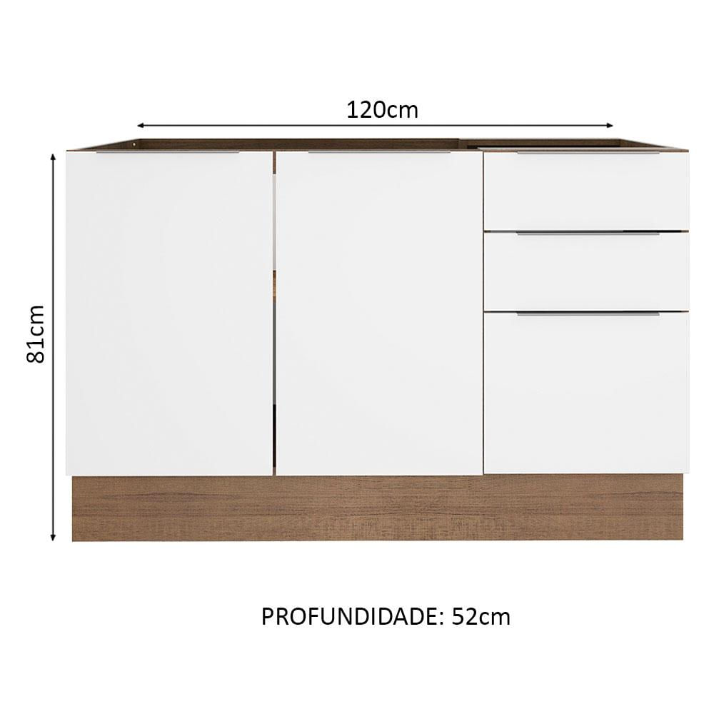 Balcão de Pia Madesa Stella 2 Portas e 3 Gavetas - Rustic/Branco Rustic/Branco