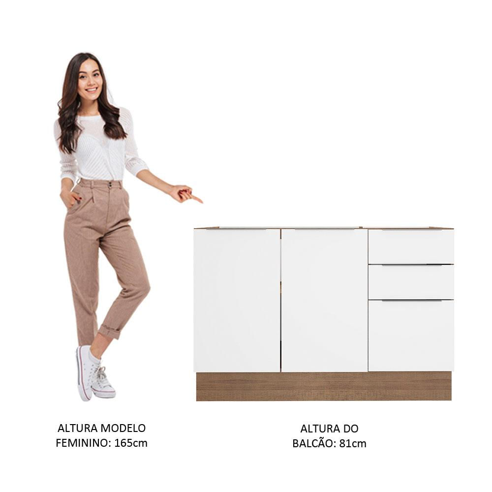 Balcão de Pia Madesa Stella 2 Portas e 3 Gavetas - Rustic/Branco Rustic/Branco