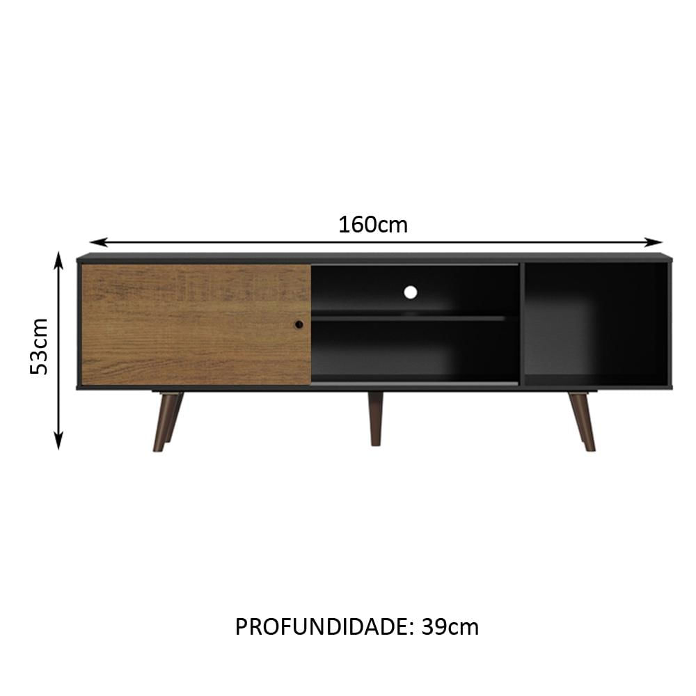 Rack Madesa Dubai para TV até 65 Polegadas com Pés - Preto/Rustic/Rustic Preto/Rustic/Rustic