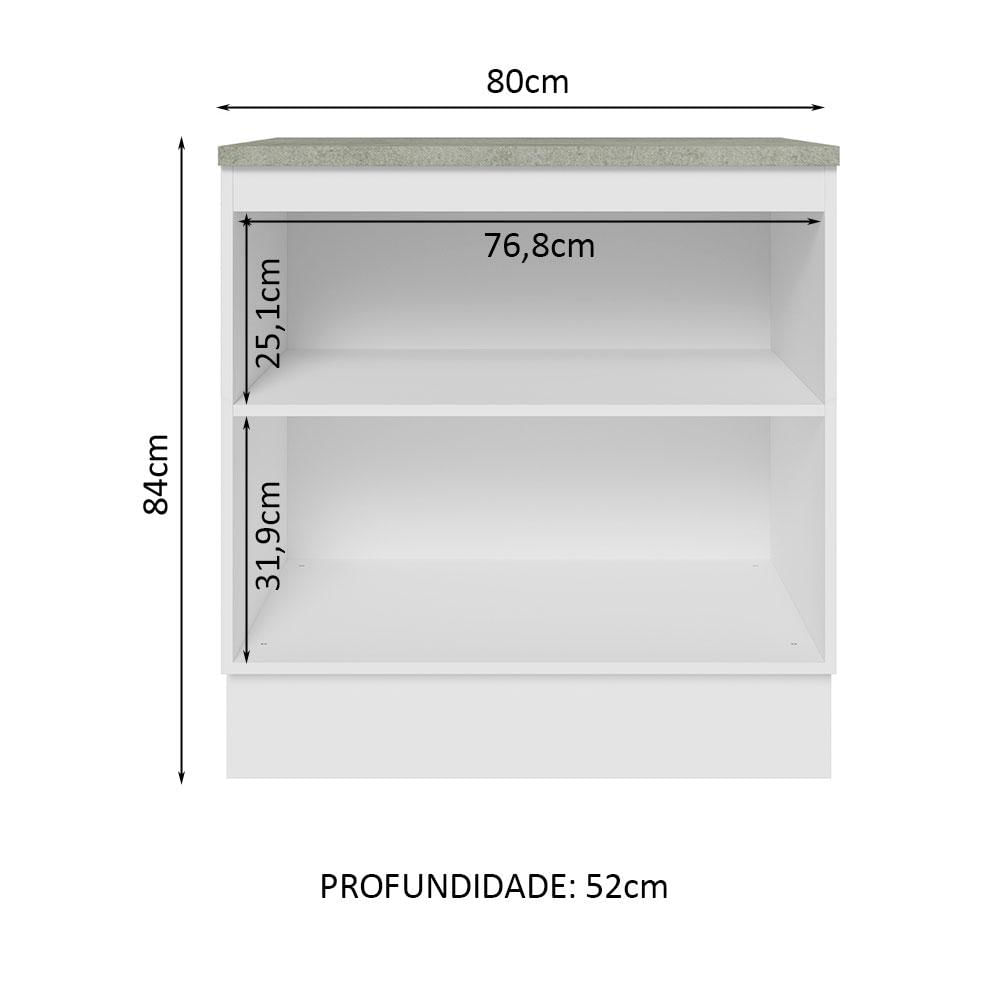 Balcão Madesa Glamy 80 cm 2 Portas - Branco/Preto Branco/Preto