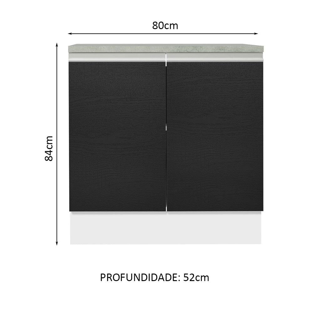 Balcão Madesa Glamy 80 cm 2 Portas - Branco/Preto Branco/Preto