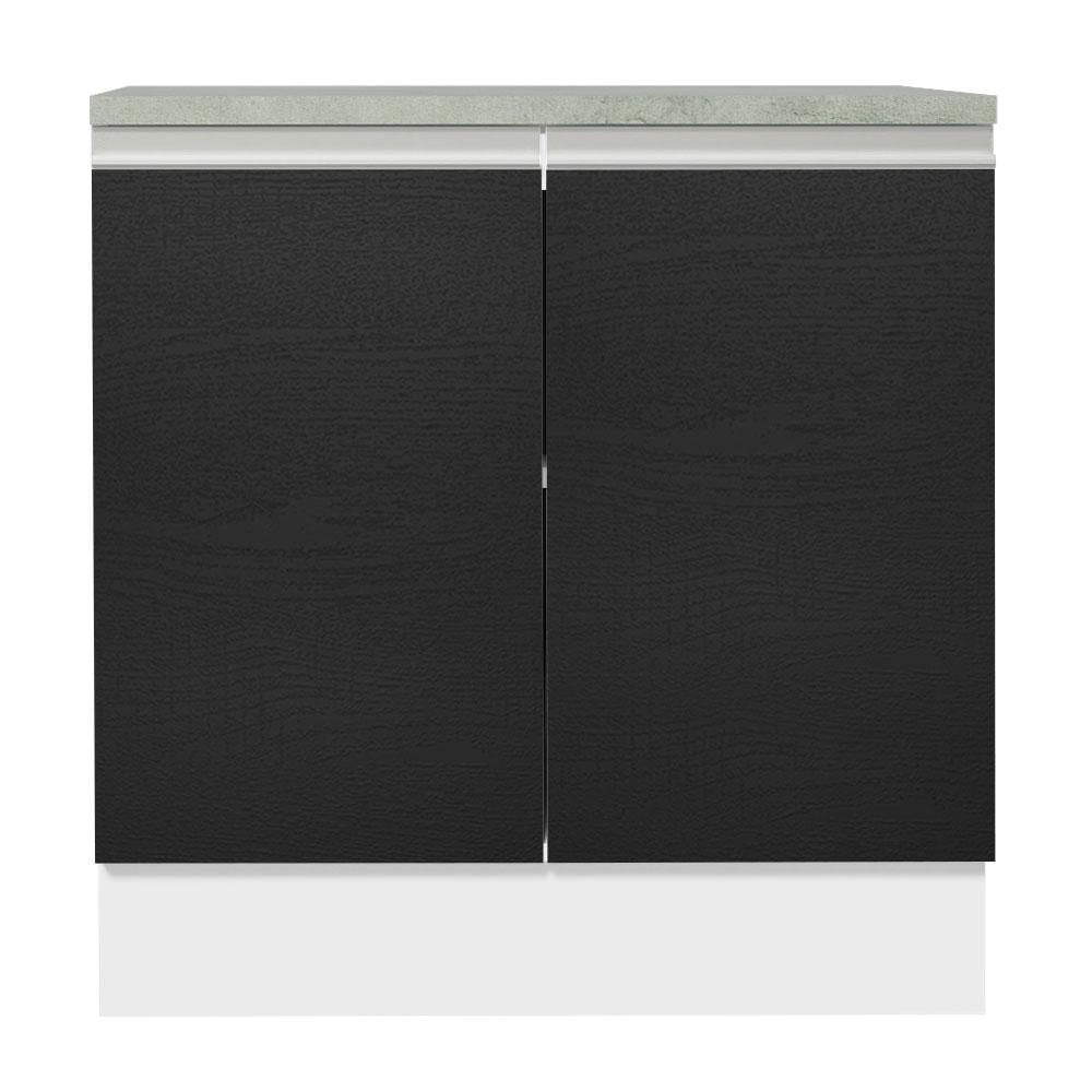 Balcão Madesa Glamy 80 cm 2 Portas - Branco/Preto Branco/Preto