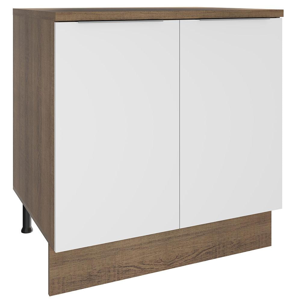 Balcão Madesa Stella 80 cm 2 Portas - Rustic/Branco Rustic/Branco