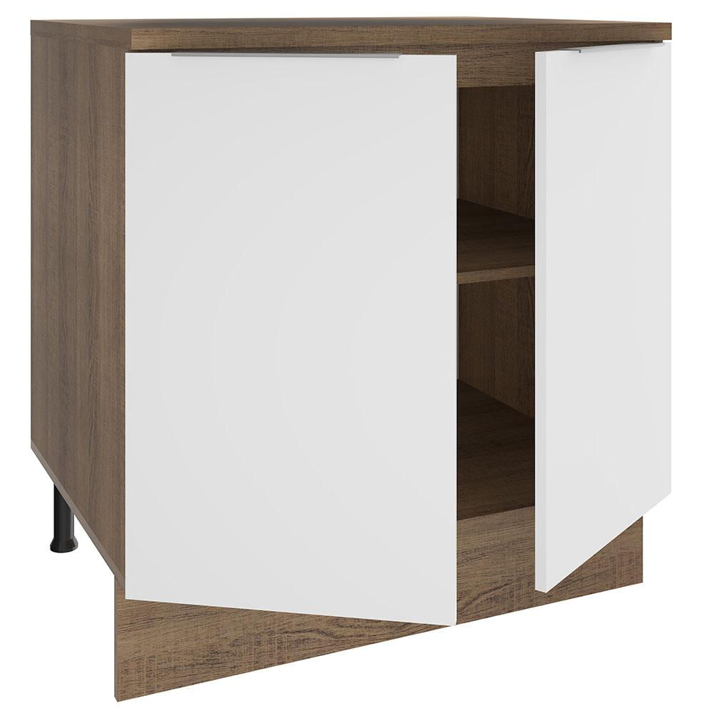 Balcão Madesa Stella 80 cm 2 Portas - Rustic/Branco Rustic/Branco