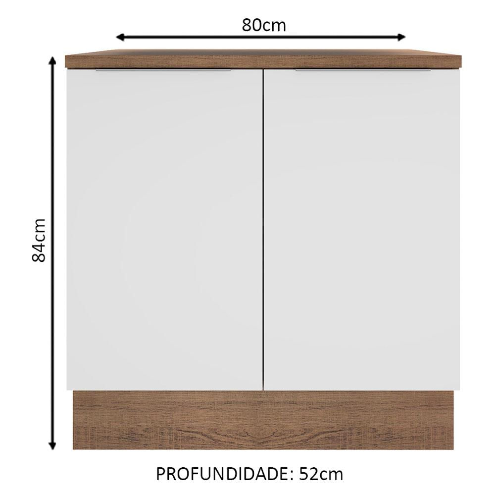 Balcão Madesa Stella 80 cm 2 Portas - Rustic/Branco Rustic/Branco