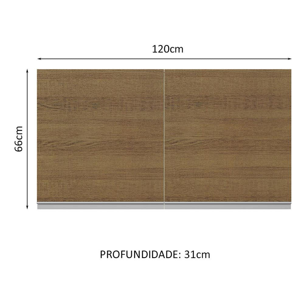 Armário Aéreo Madesa Acordes 100% MDF 120 cm 2 Portas - Branco/Rustic Branco/Rustic