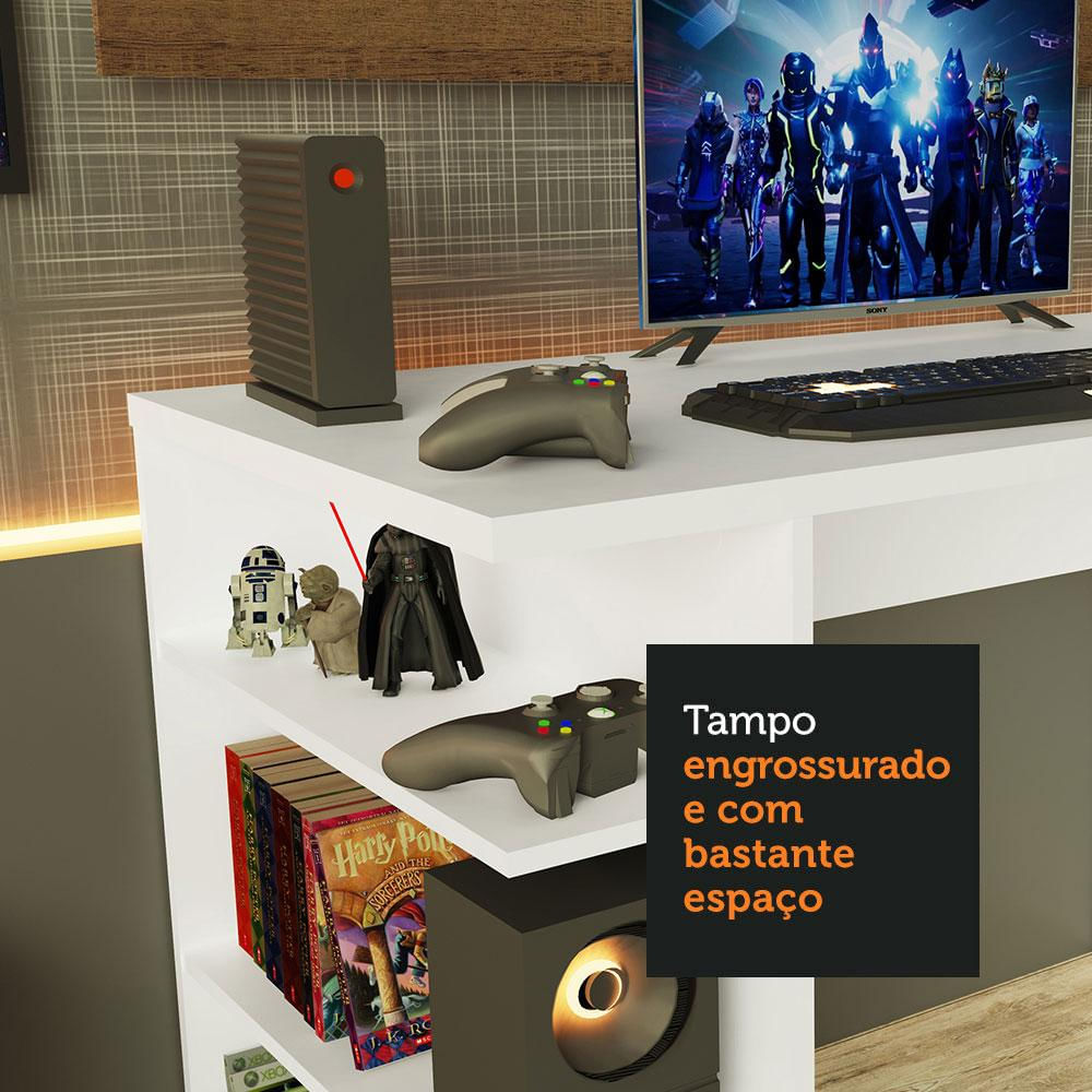 Mesa para Computador Gamer e Painel para TV até 50 Madesa - Branco/Rustic Branco/Rustic