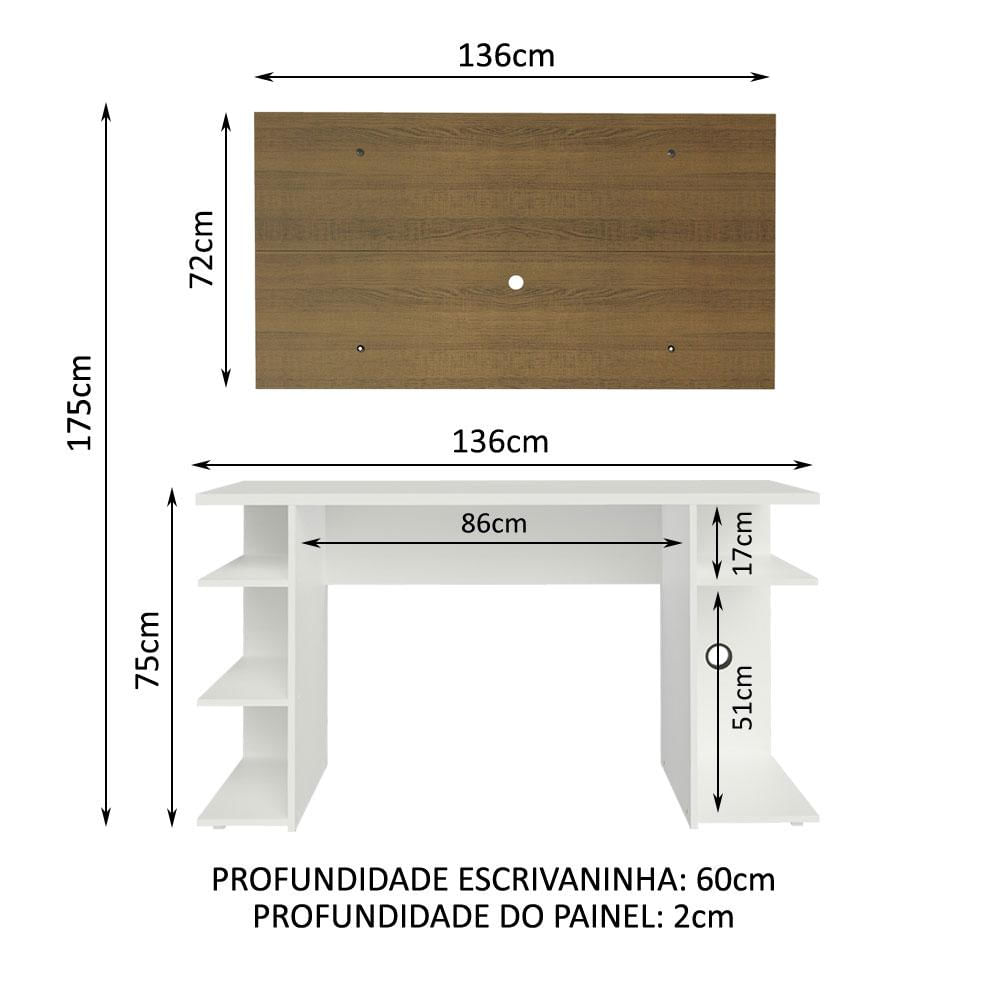 Mesa para Computador Gamer e Painel para TV até 50 Madesa - Branco/Rustic Branco/Rustic