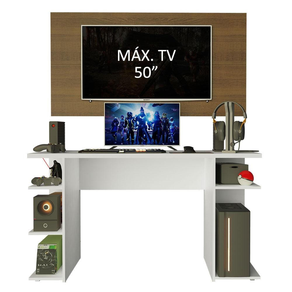 Mesa para Computador Gamer e Painel para TV até 50 Madesa - Branco/Rustic Branco/Rustic