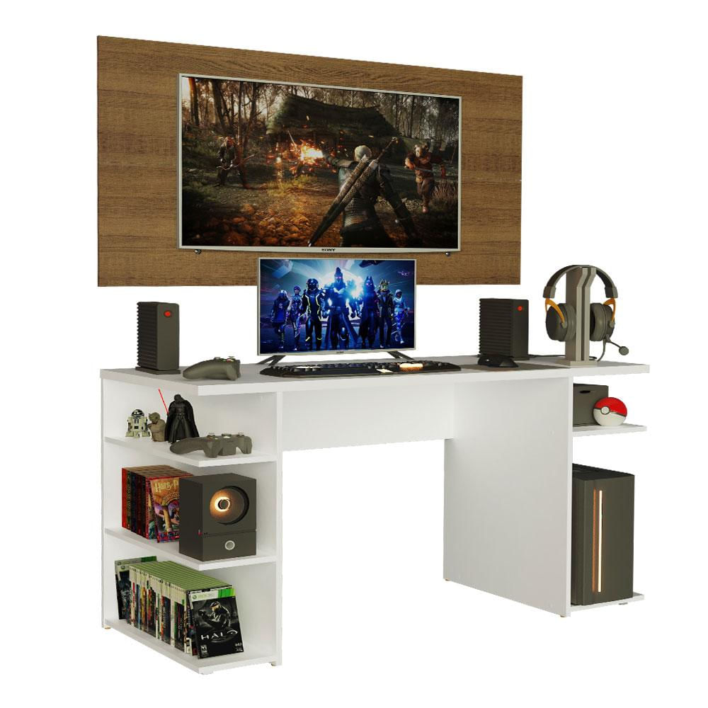 Mesa para Computador Gamer e Painel para TV até 50 Madesa - Branco/Rustic Branco/Rustic