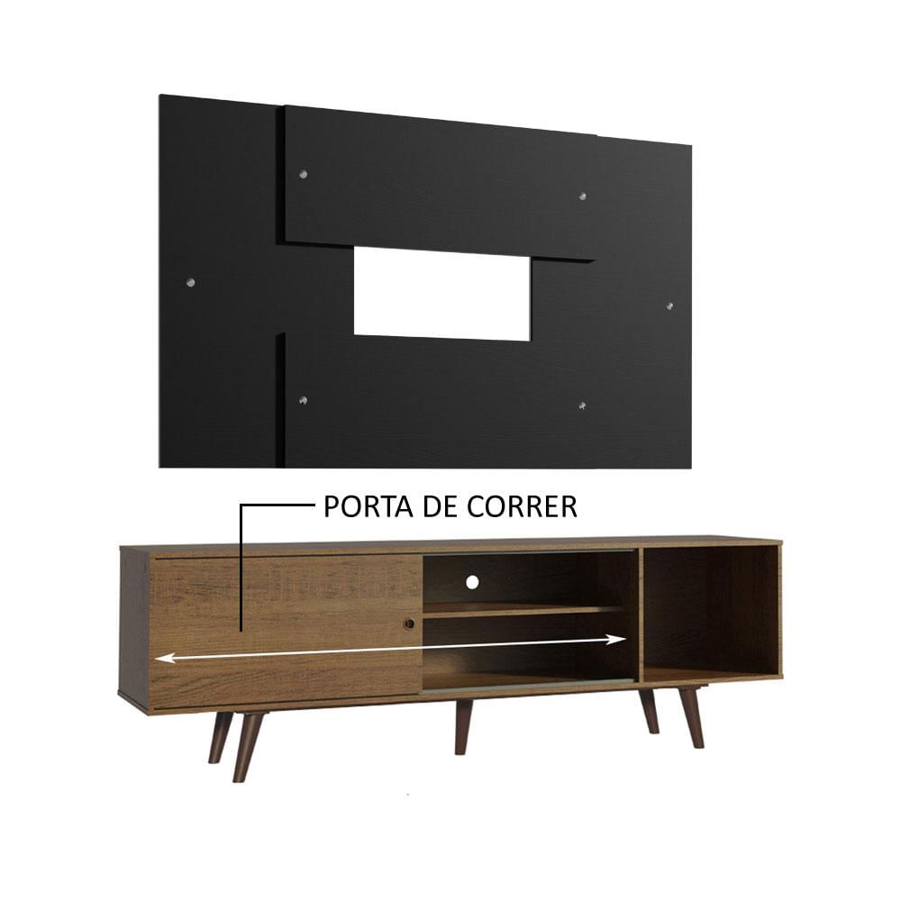 Rack Madesa Dubai com Pés e Painel para TV até 58 Polegadas - Rustic/Preto 5ZD8 Rustic/Preto/Rustic