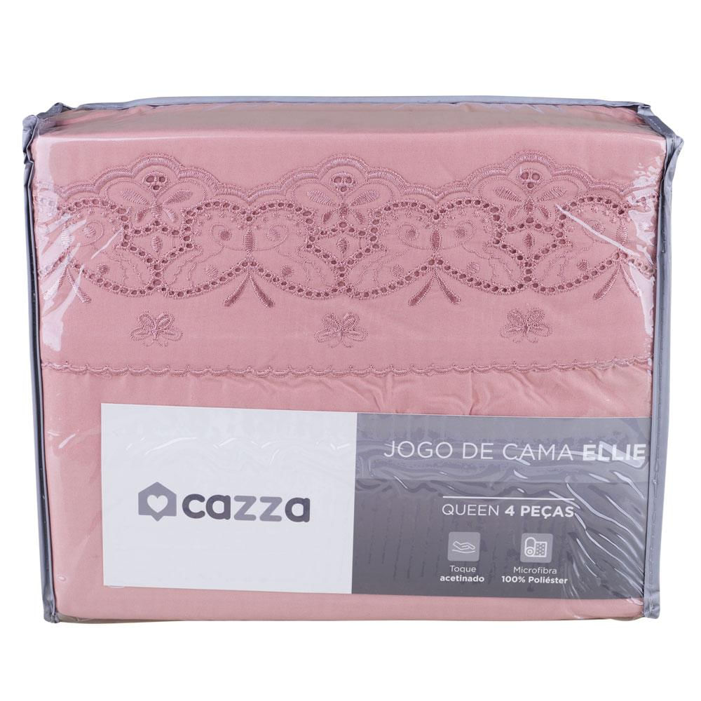 Jogo de Cama Queen 4 Peças Microfibra Bordado Inglês Cazza Ellie Rosa Queen / Rosa