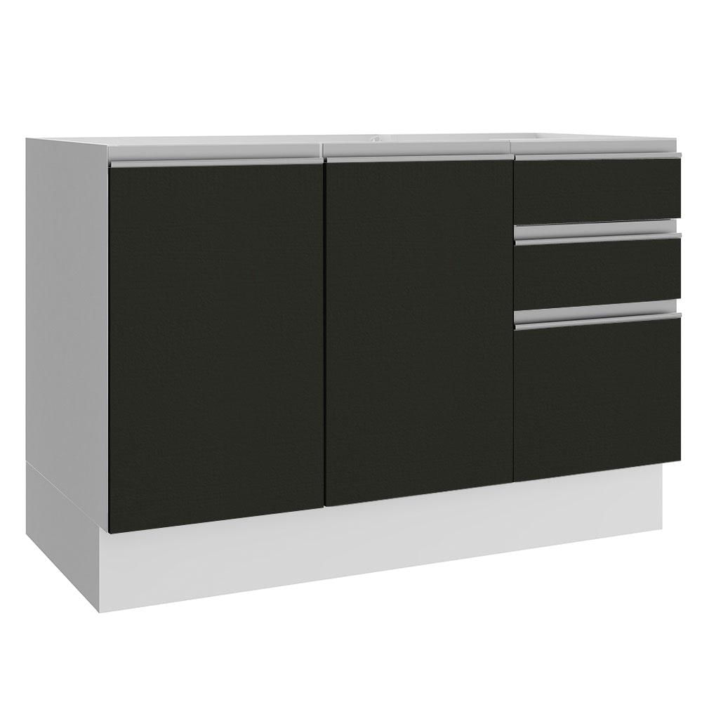 Balcão de Pia Madesa Glamy 2 Portas e 3 Gavetas - Branco/Preto