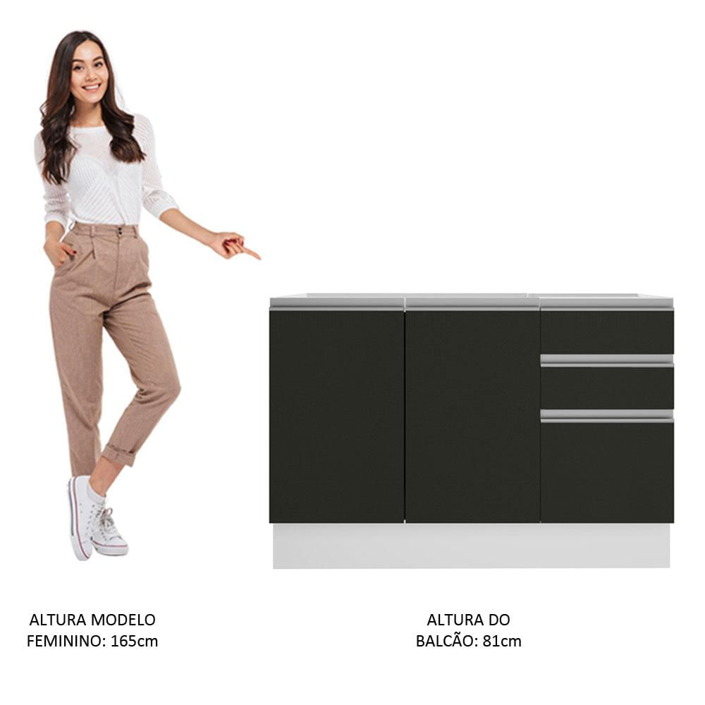 Balcão de Pia Madesa Glamy 2 Portas e 3 Gavetas - Branco/Preto Branco/Preto