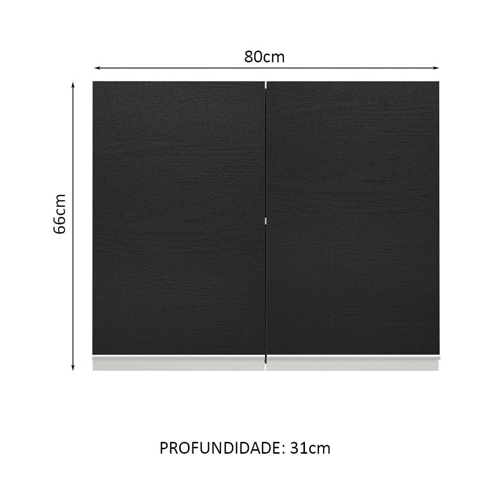 Armário Aéreo Madesa Glamy 80 cm 2 Portas - Branco/Preto Branco/Preto