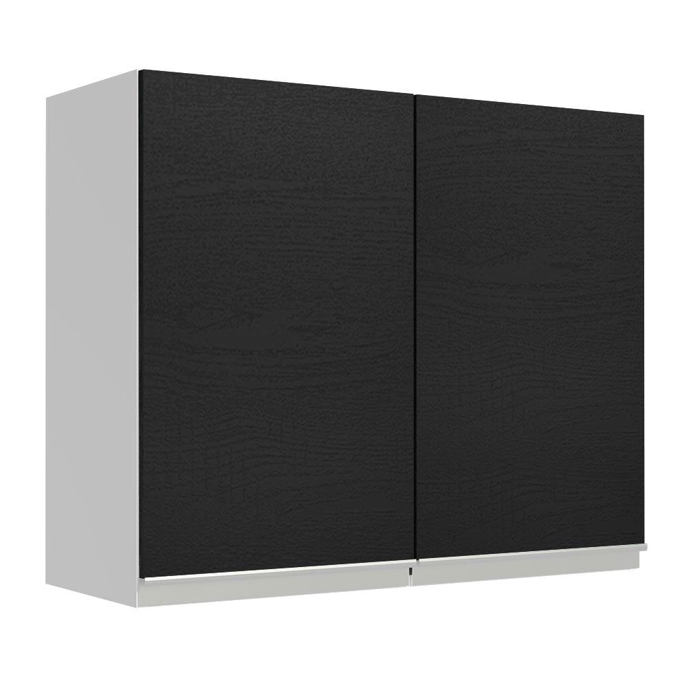 Armário Aéreo Madesa Glamy 80 cm 2 Portas - Branco/Preto