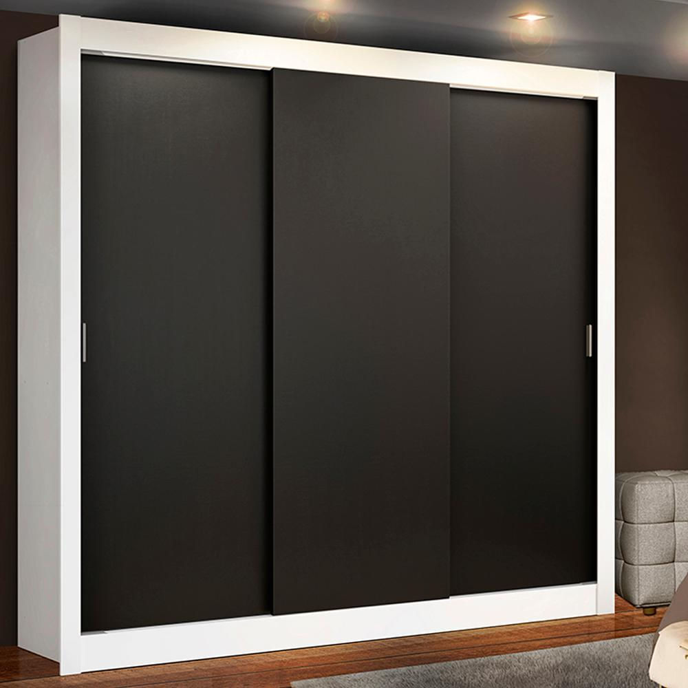 Guarda Roupa Casal Madesa Lyon 3 Portas de Correr 2 Gavetas - Branco/Preto