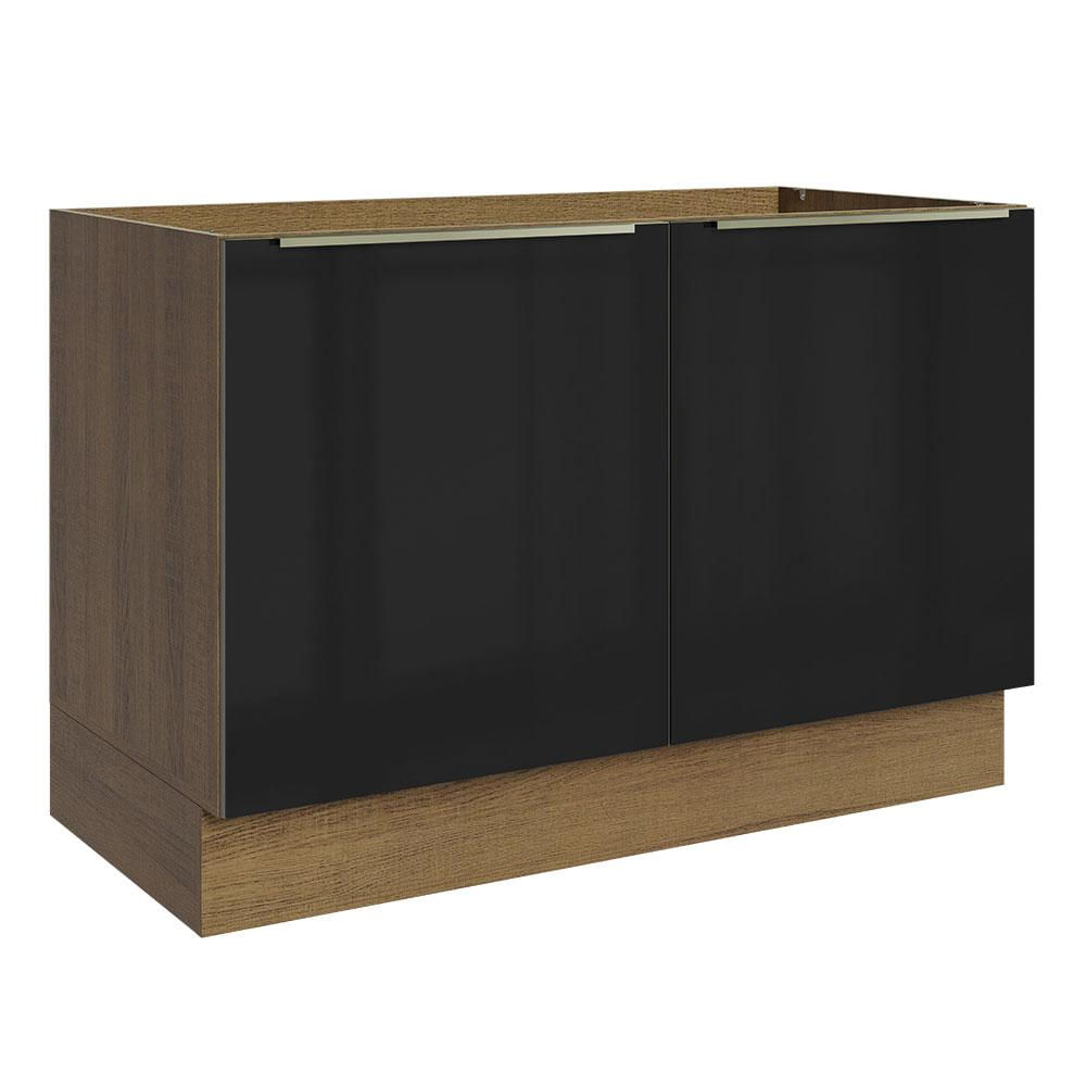 Balcão Gabinete de Pia Madesa Lux 120 cm 2 Portas - Rustic/Preto