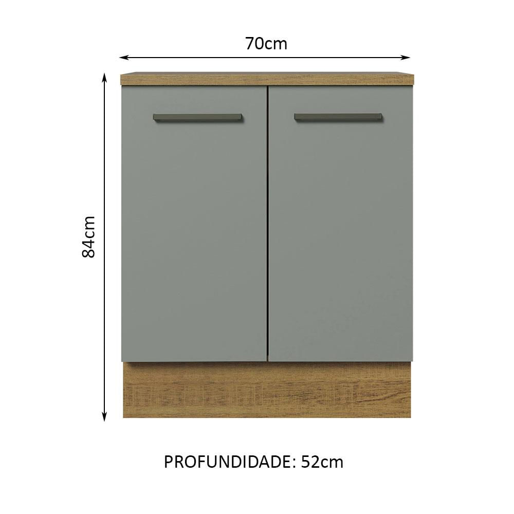 Balcão de Cozinha Madesa Agata 70 cm 2 Portas - Rustic/Cinza Rustic/Cinza