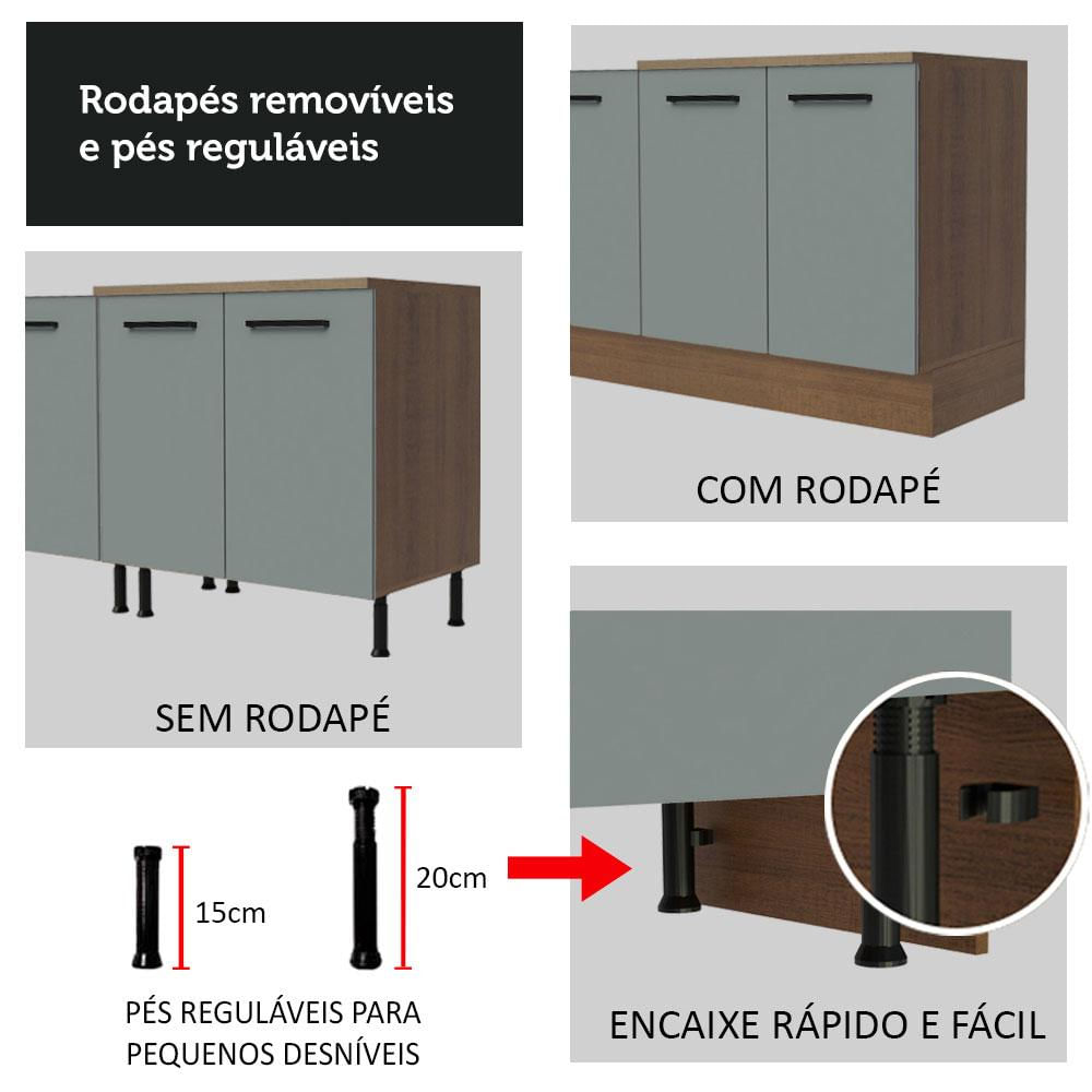 Balcão de Cozinha Madesa Agata 70 cm 2 Portas - Rustic/Cinza Rustic/Cinza