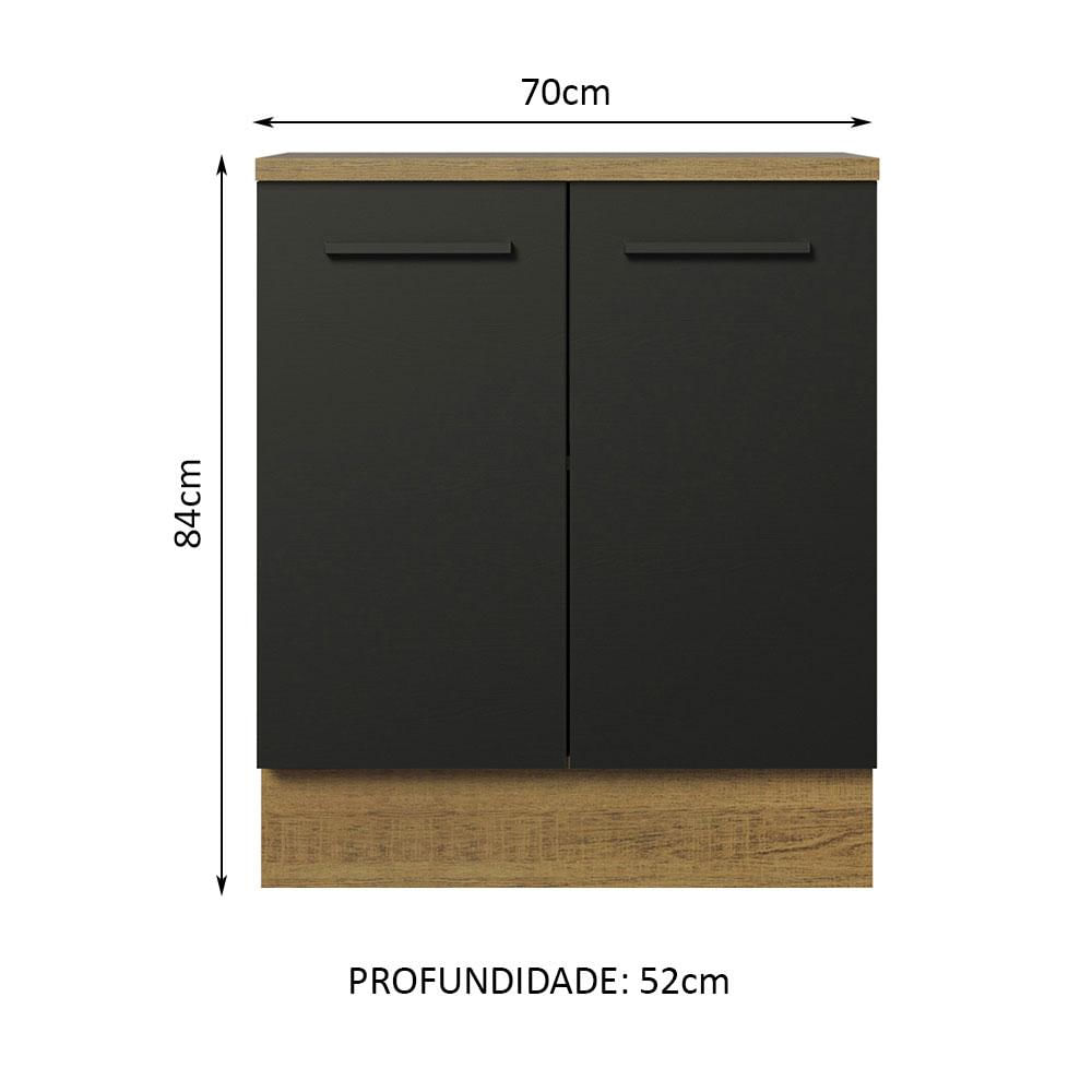 Balcão de Cozinha Madesa Agata 70 cm 2 Portas - Rustic/Preto Rustic/Preto