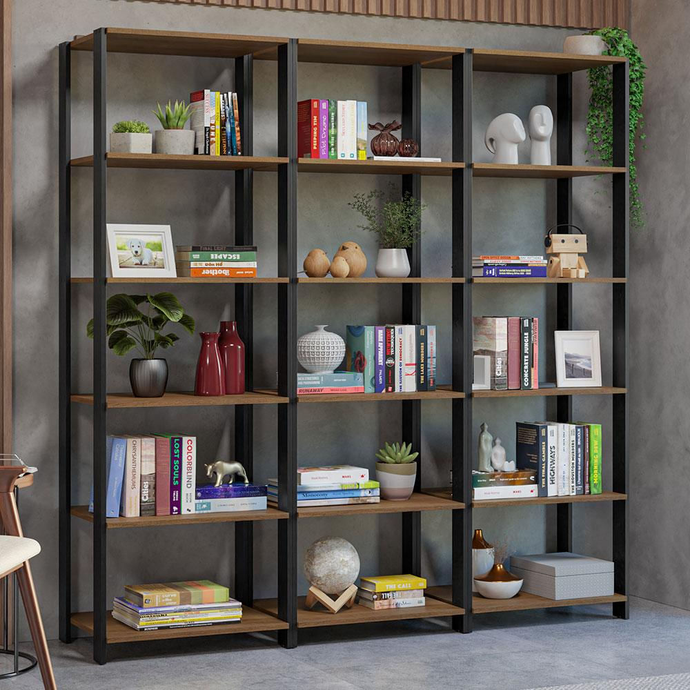 Estante Armário Multiuso para Livros 177cm Rustic/Preto Madesa