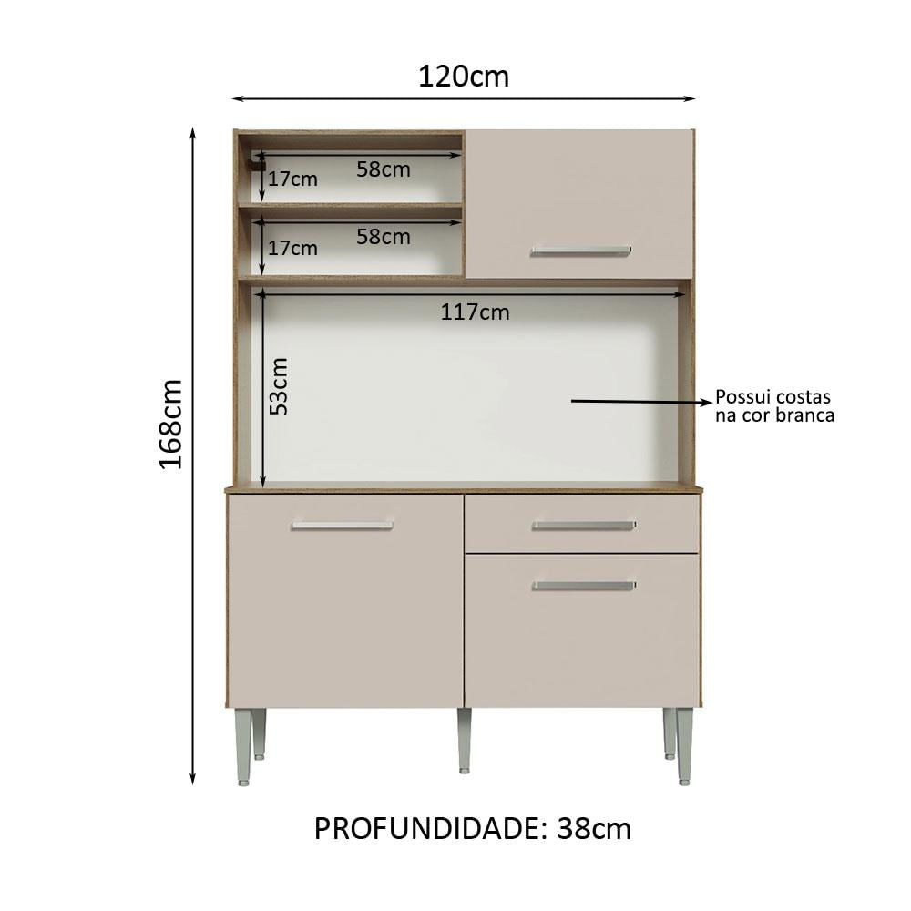 Armário de Cozinha Compacta 120cm Rustic/Crema Life Madesa Rustic/Crema