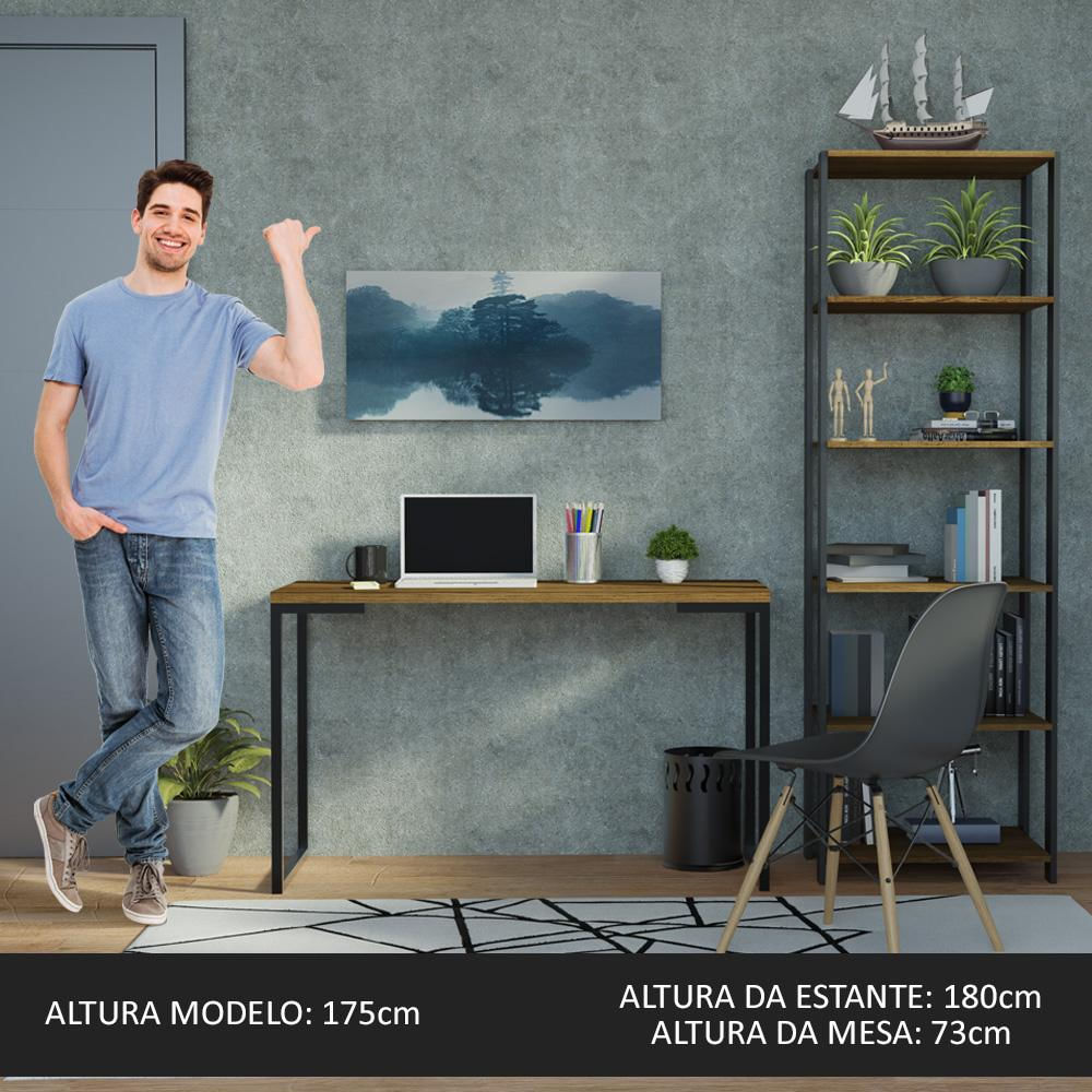 Conjunto Escritório Home Office com Mesa Industrial + Estante Preto/Rustic Madesa Preto/Rustic