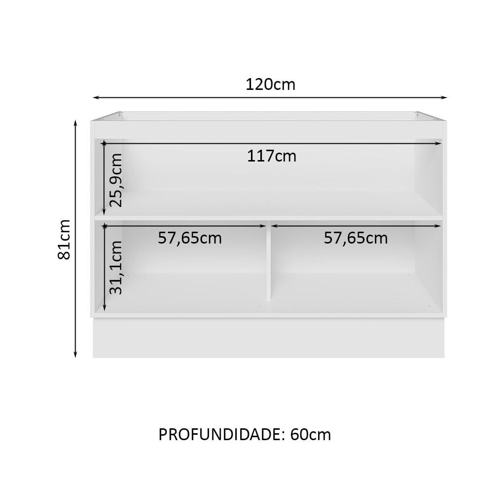 Balcão de Pia Madesa Lux 120 cm 2 Portas - Branco/Cinza Branco/Cinza