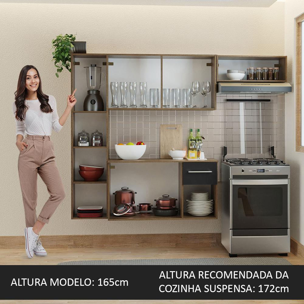 Armário de Cozinha Compacta 180cm Rustic/Preto Easy Madesa Rustic/Preto