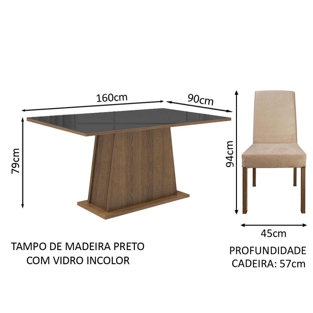 Conjunto Sala de Jantar Madesa Sabrina Mesa Tampo de Vidro com 4 Cadeiras - Rustic/Preto/Imperial Rustic/Preto/Imperial