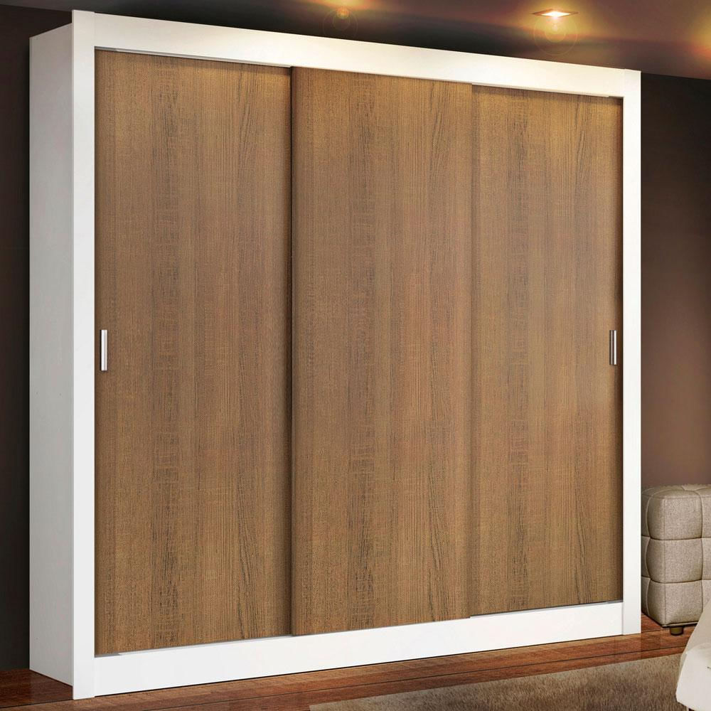 Guarda Roupa Casal Madesa Mônaco 3 Portas de Correr - Branco/Rustic