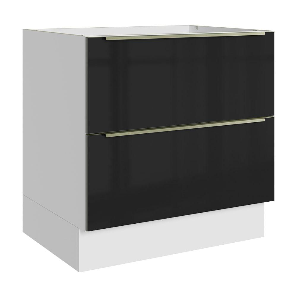 Balcão Madesa Lux 80 cm 2 Gavetas - Branco/Preto Branco/Preto