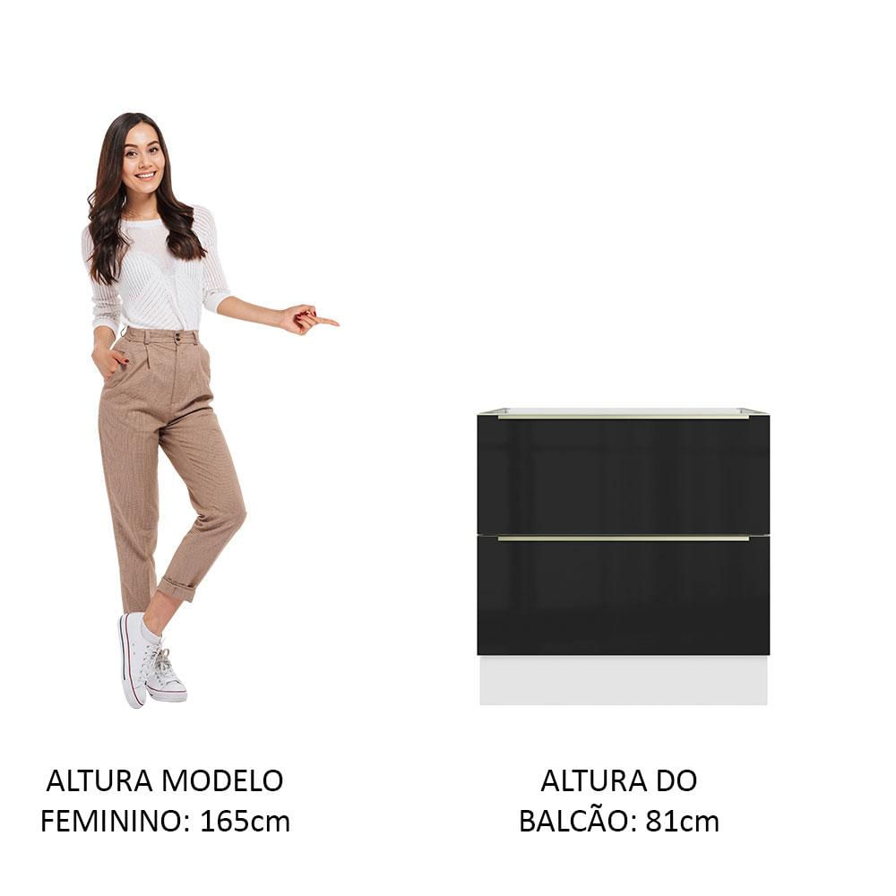 Balcão Madesa Lux 80 cm 2 Gavetas - Branco/Preto Branco/Preto