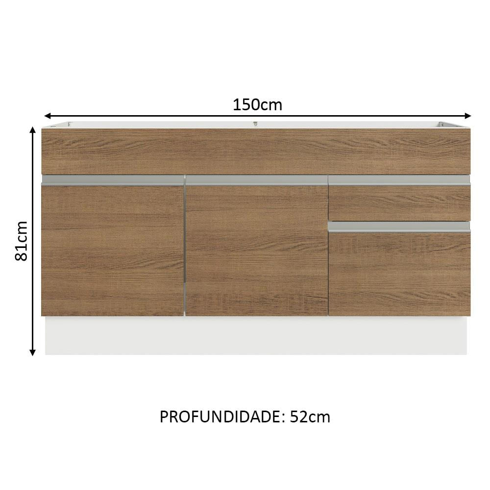 Balcão Gabinete de Pia Madesa Glamy 150 cm 2 Gavetas 2 Portas (Sem Tampo e Pia) - Branco/Rustic Branco/Rustic