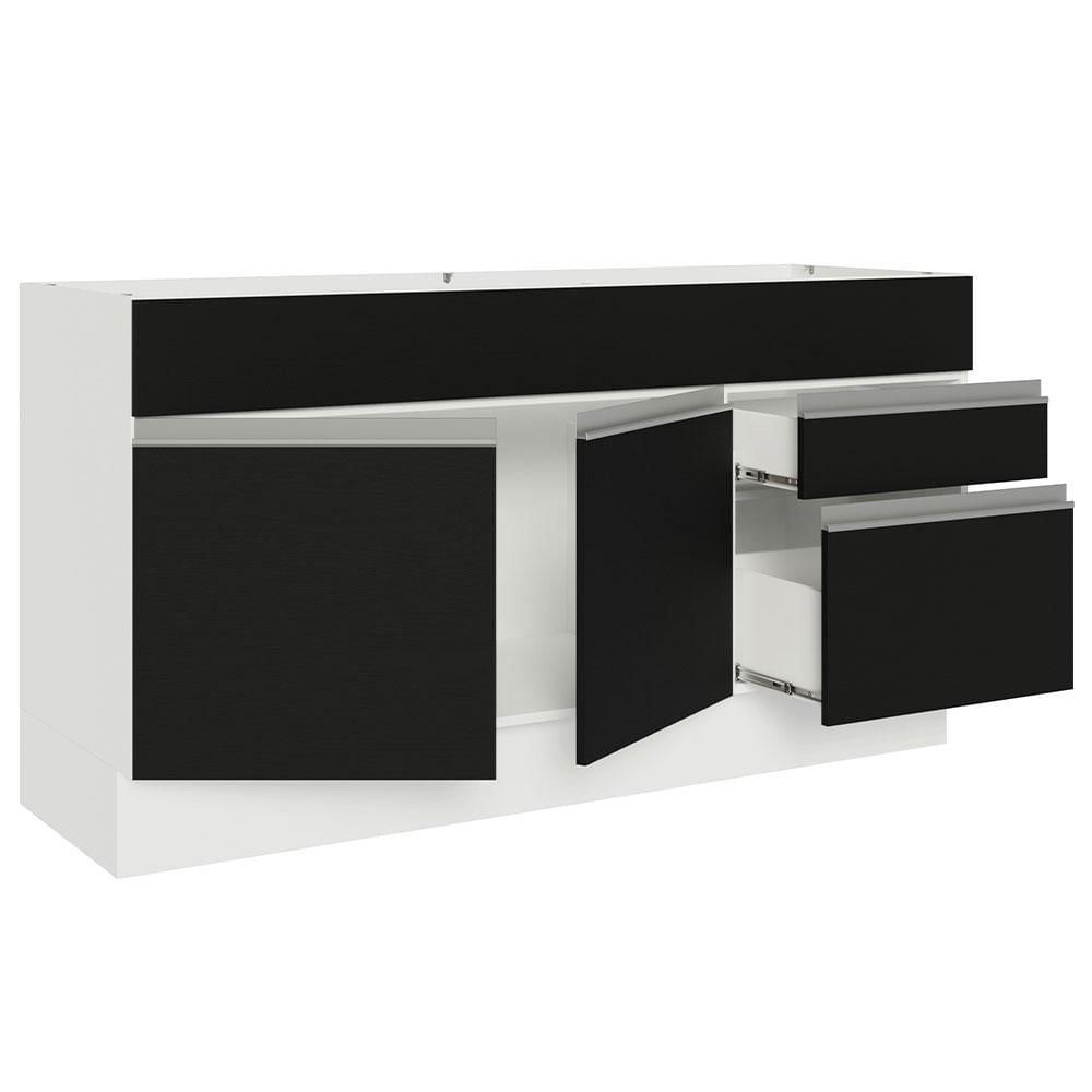 Balcão Gabinete de Pia Madesa Glamy 150 cm 2 Gavetas 2 Portas (Sem Tampo e Pia) - Branco/Preto Branco/Preto