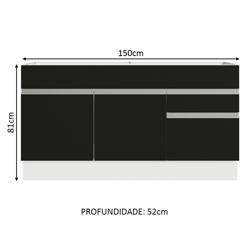 Balcão Gabinete de Pia Madesa Glamy 150 cm 2 Gavetas 2 Portas (Sem Tampo e Pia) - Branco/Preto Branco/Preto