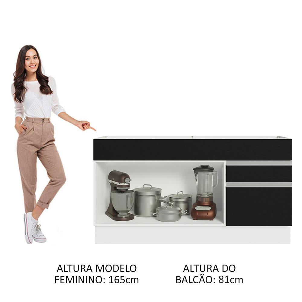 Balcão Gabinete de Pia Madesa Glamy 150 cm 2 Gavetas 2 Portas (Sem Tampo e Pia) - Branco/Preto Branco/Preto