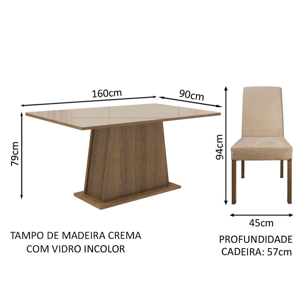 Conjunto Sala de Jantar Madesa Sabrina Mesa Tampo de Vidro com 4 Cadeiras - Rustic/Crema/Imperial Rustic/Crema/Imperial