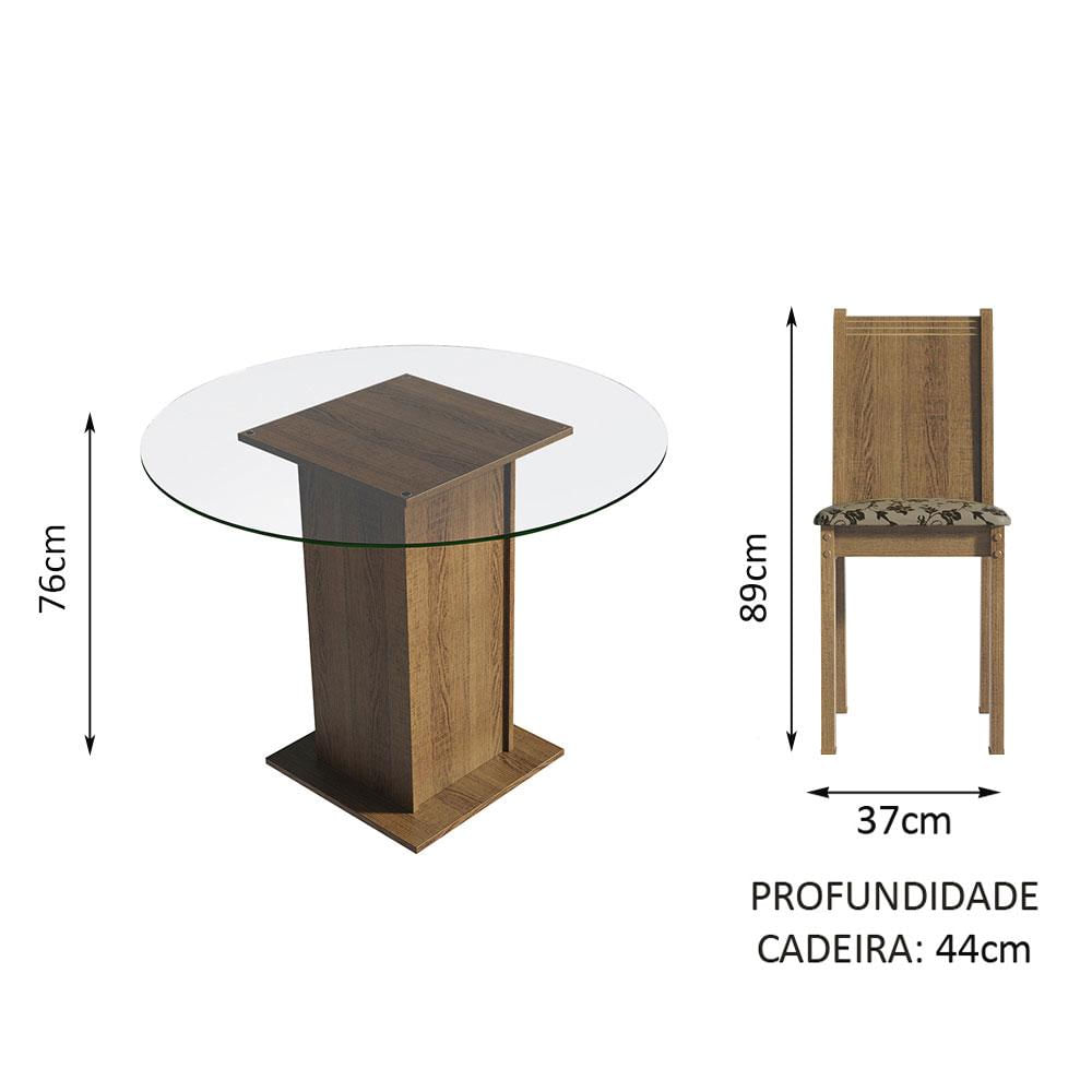 Conjunto Sala de Jantar Madesa Débora Mesa Tampo de Vidro Redondo 4 Cadeiras - Rustic/Bege Marrom Rustic/Bege Marrom