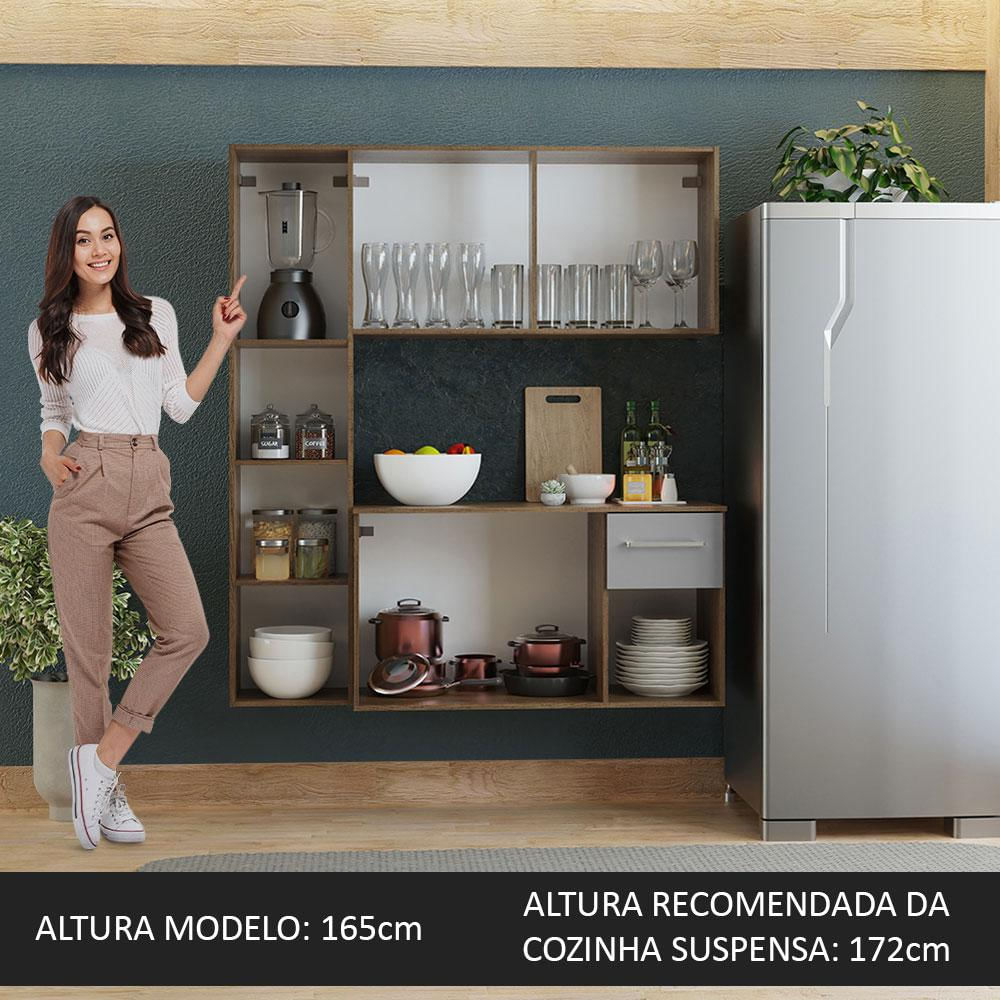 Armário de Cozinha Compacta 120cm Rustic/Cinza Easy Madesa Rustic/Cinza